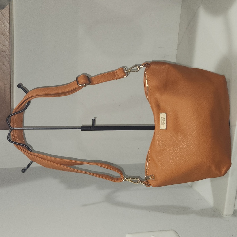 BCBG Paris Tan Leather Crossbody Shoulder Bag